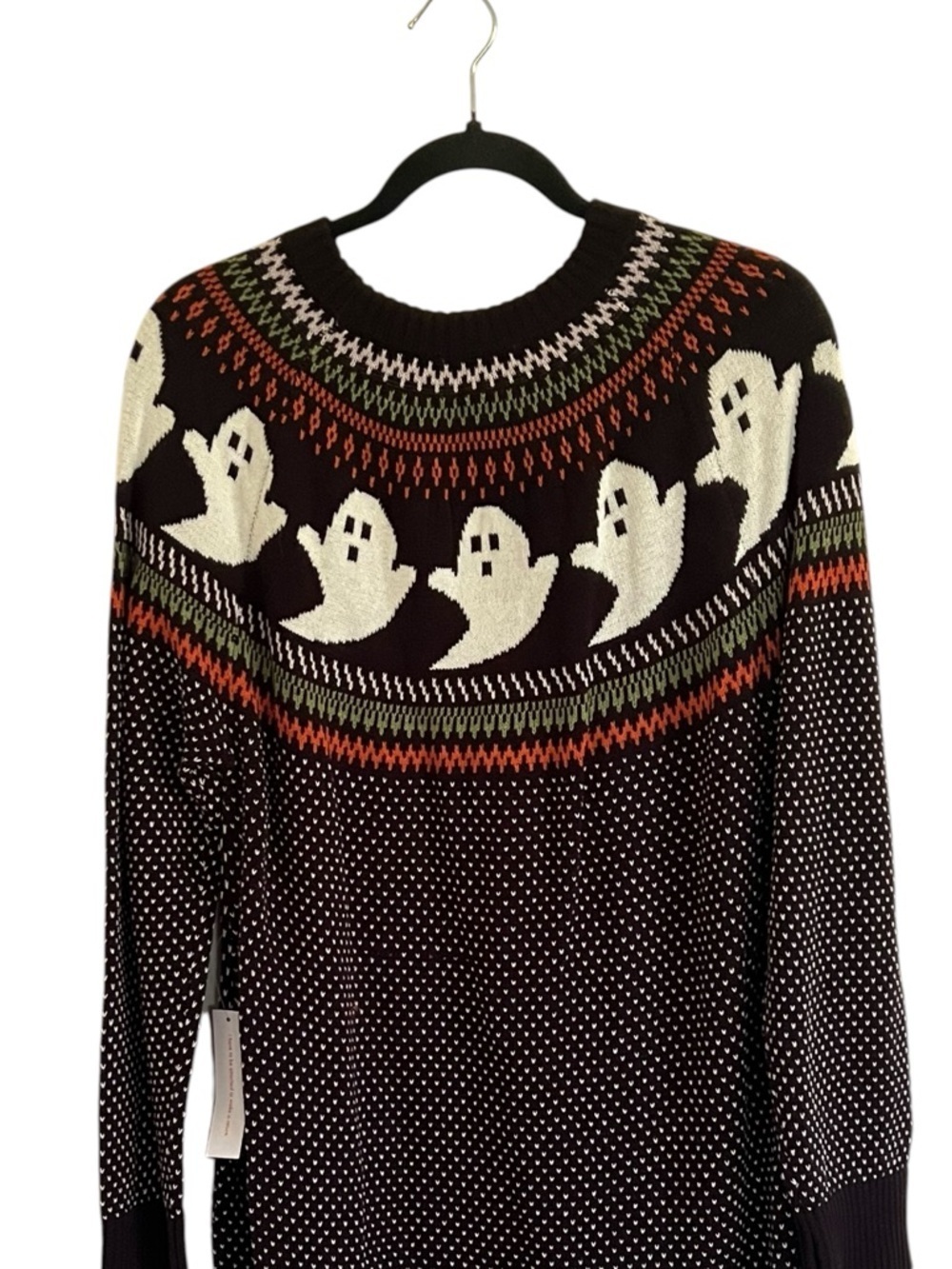 Modcloth Black Halloween Ghost Fair Isle Cozy Commitment Sweater Dress NWT XL - Picture 3 of 13